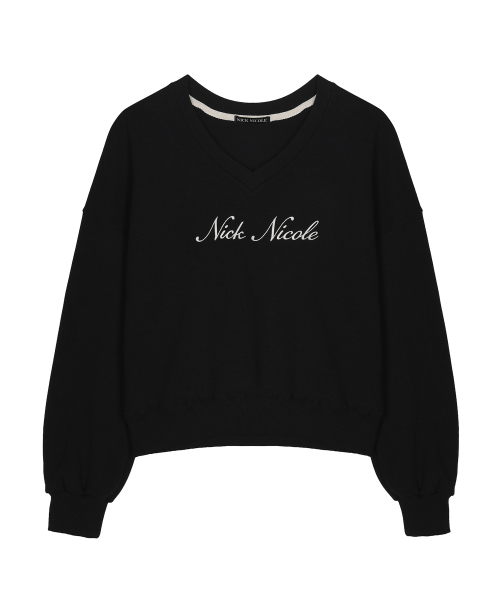 NICOLE LOGO V-NECK SWEATSHIRT_BLACK