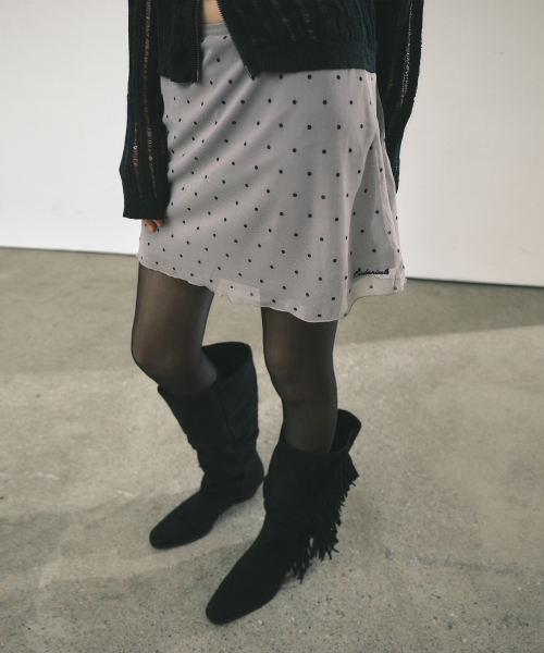 DOT MESH MINI SKIRT_GRAY