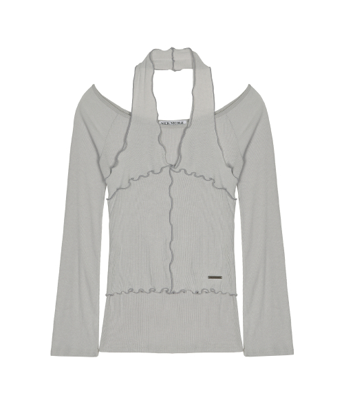 HALTER LAYERED SLEEVE TOP_LIGHT GRAY