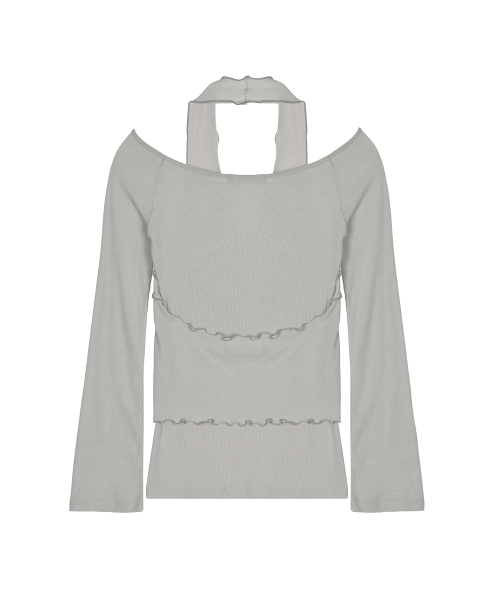 HALTER LAYERED SLEEVE TOP_LIGHT GRAY