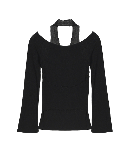 HALTER LAYERED SLEEVE TOP_BLACK