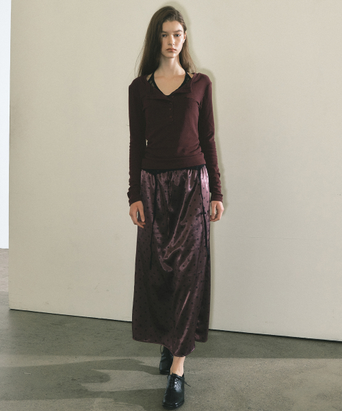 DOT SATIN LONG SKIRT_WINE