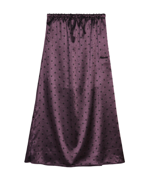 DOT SATIN LONG SKIRT_WINE