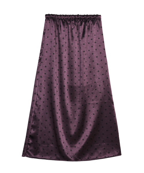 DOT SATIN LONG SKIRT_WINE