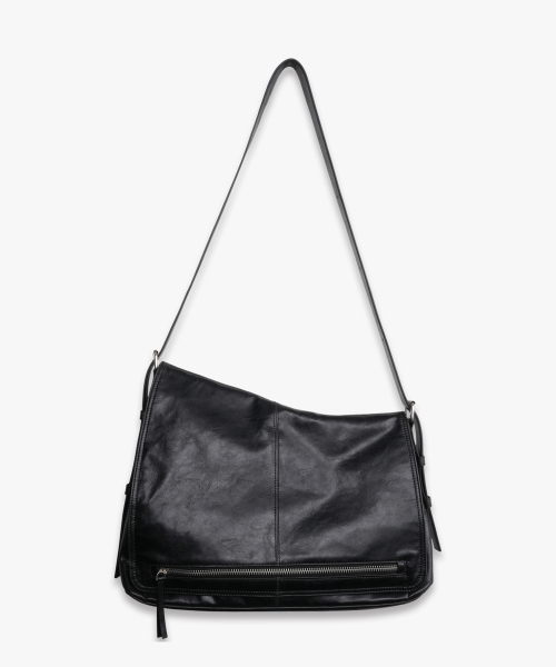 Slope Multi-Zip Leather Shoulder Bag BLACK