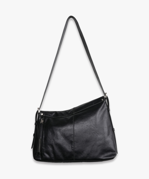 Slope Multi-Zip Leather Shoulder Bag BLACK