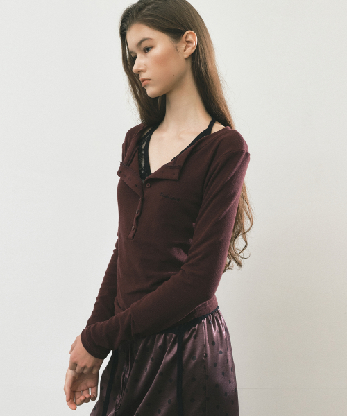 BUTTON HENLEY LONG SLEEVE TOP_WINE