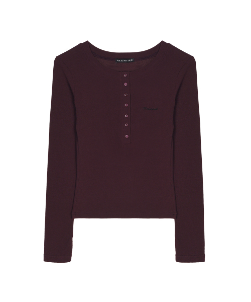 BUTTON HENLEY LONG SLEEVE TOP_WINE