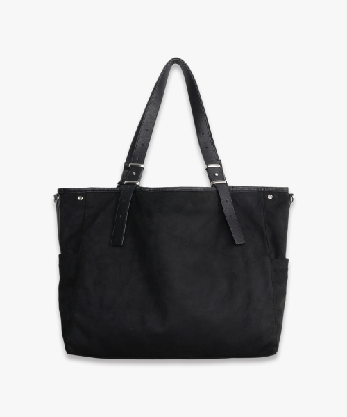 Suede Leather Bag Charm Tote Bag BLACK