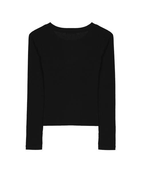 BUTTON HENLEY LONG SLEEVE TOP_BLACK