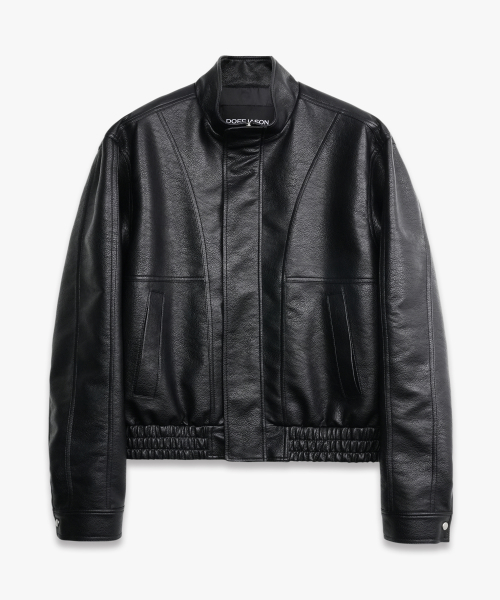 Crow High Neck Leather Jacket BLACK