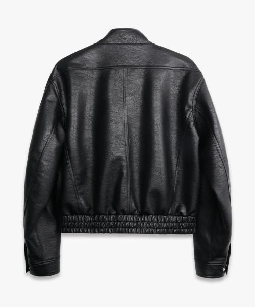 Crow High Neck Leather Jacket BLACK