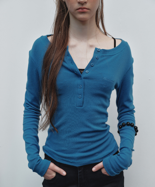 BUTTON HENLEY LONG SLEEVE TOP_BLUE