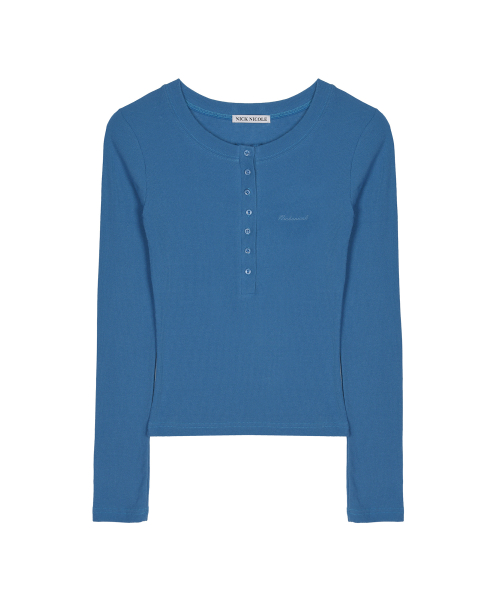 BUTTON HENLEY LONG SLEEVE TOP_BLUE