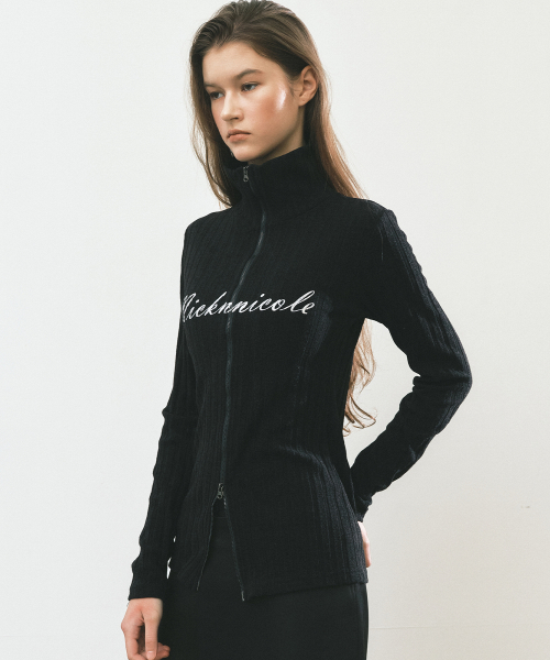 NICOLE HIGH NECK ZIP-UP TOP_BLACK