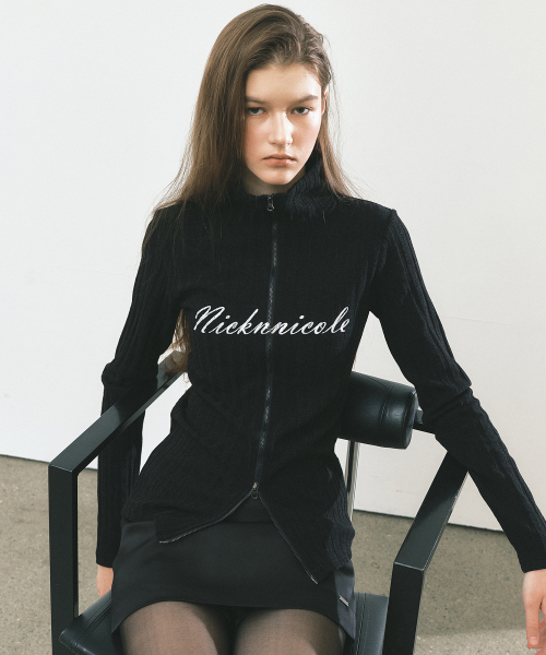 NICOLE HIGH NECK ZIP-UP TOP_BLACK