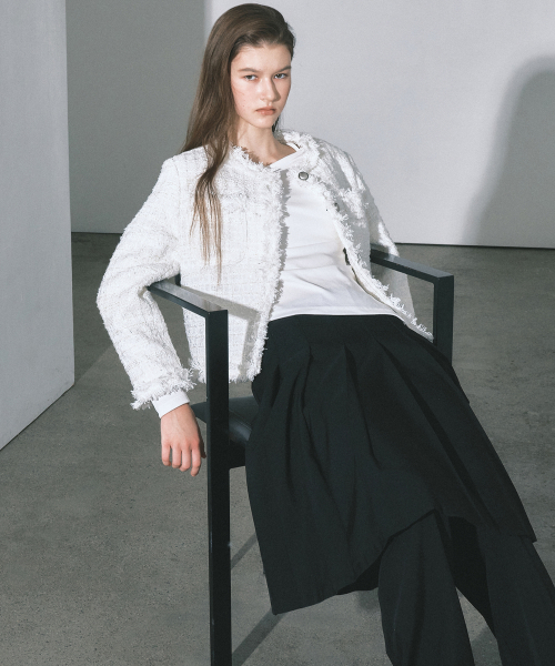 FRINGED TWEED JACKET_IVORY