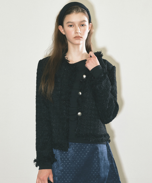 FRINGED TWEED JACKET_BLACK