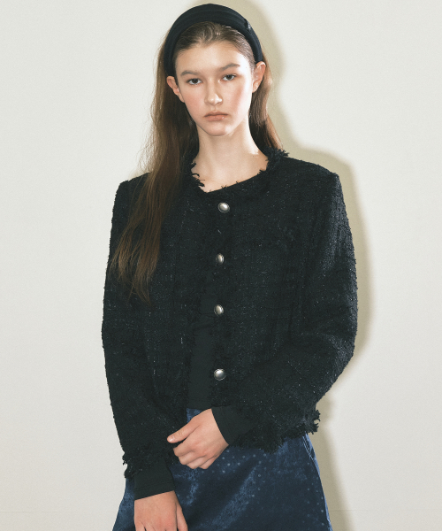 FRINGED TWEED JACKET_BLACK