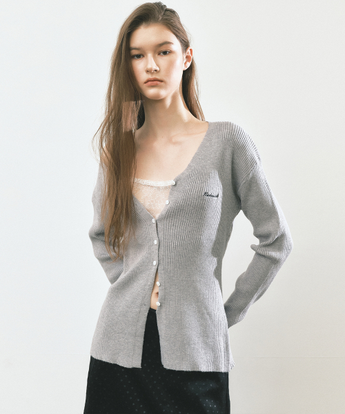 RIBBED V NECK CARDIGAN_GRAY