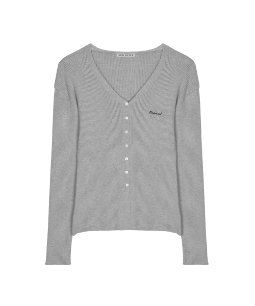 RIBBED V NECK CARDIGAN_GRAY