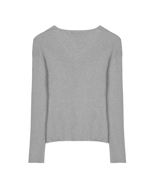 RIBBED V NECK CARDIGAN_GRAY