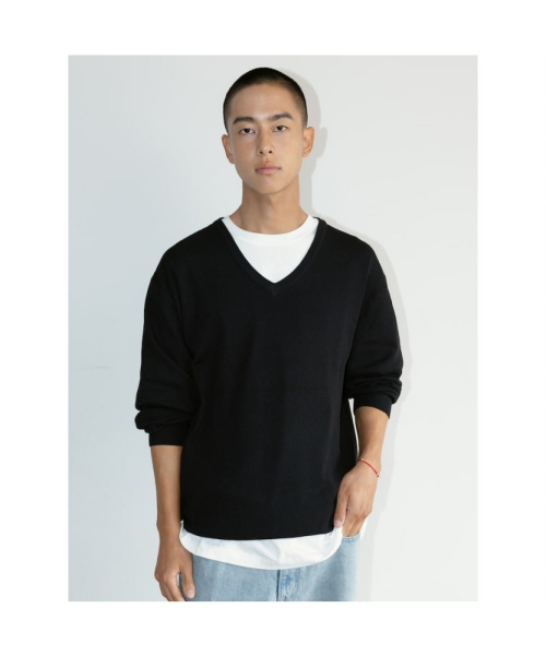 [Unisex] Cash V Neck Knit Top Black (TA6751U015)