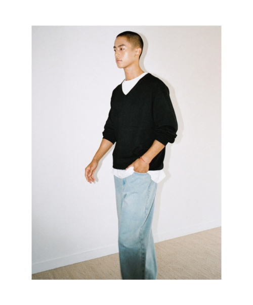[Unisex] Cash V Neck Knit Top Black (TA6751U015)