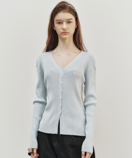 RIBBED V NECK CARDIGAN_SORA