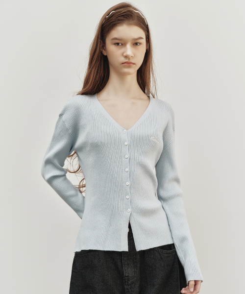 RIBBED V NECK CARDIGAN_SORA