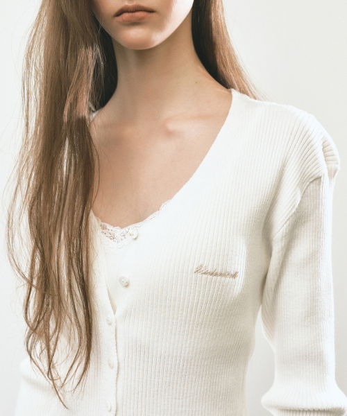 RIBBED V NECK CARDIGAN_IVORY