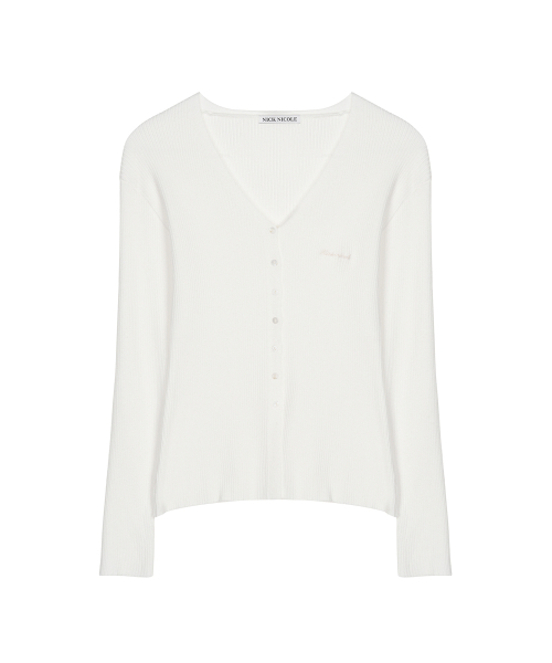 RIBBED V NECK CARDIGAN_IVORY