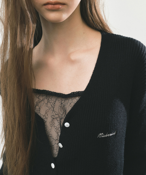 RIBBED V NECK CARDIGAN_BLACK