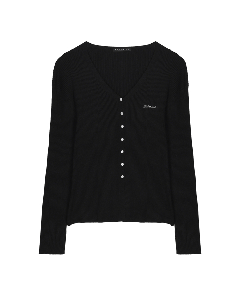 RIBBED V NECK CARDIGAN_BLACK