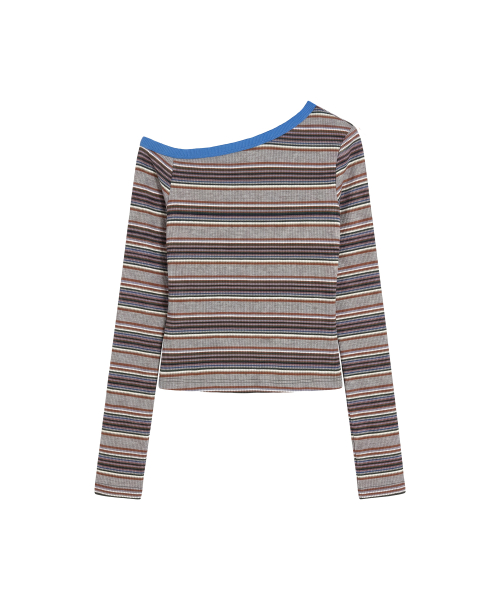 로잘리 오픈 숄더 스트라이프 티_블루 Rosalie Open Shoulder Stripe Tee_Blue