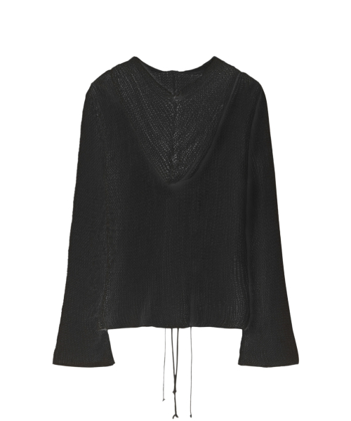 LOOSE MESH KNIT HOODIE IN BLACK