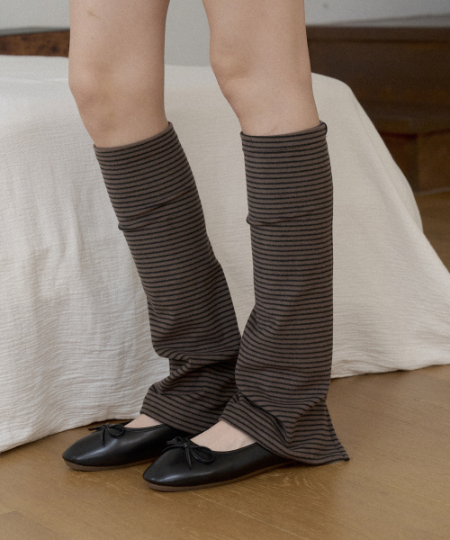 Stripe Slit Leg Warmers (brown)
