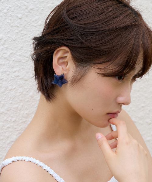 marble star earring - deep blue