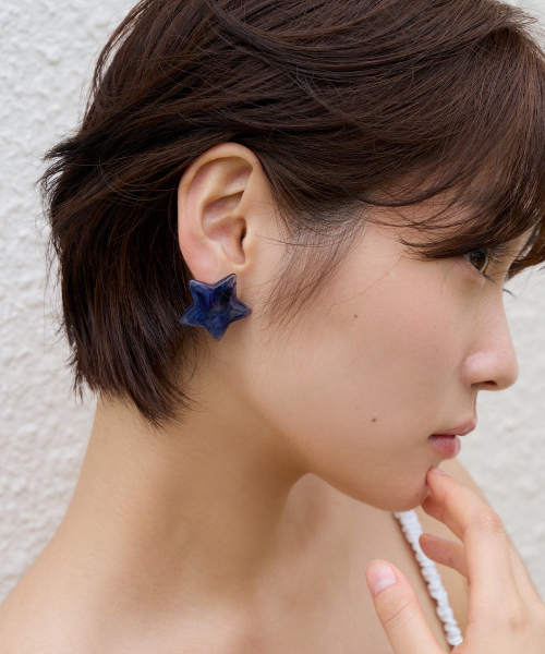 marble star earring - deep blue