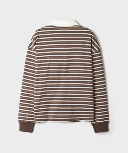 Striped Collar Neck Long Sleeve Tee_SPLWG49GY2