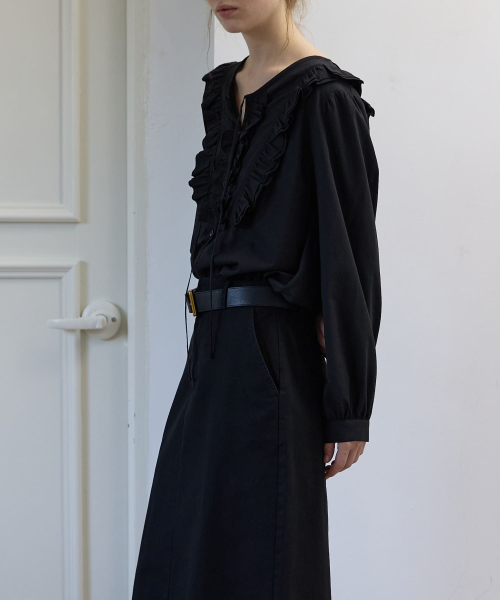 Belted H-Line Long Skirt Black