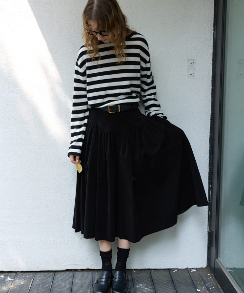 Godet Flare Long Skirt Black
