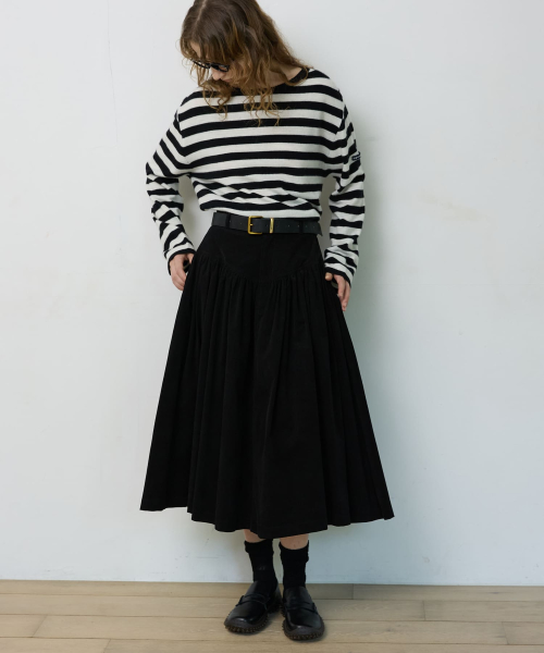 Godet Flare Long Skirt Black