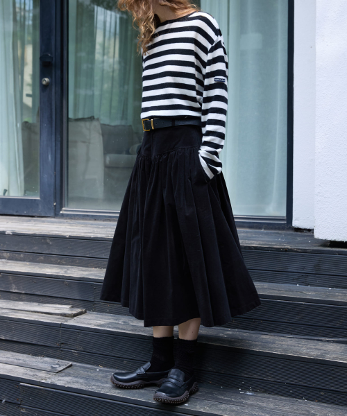 Godet Flare Long Skirt Black