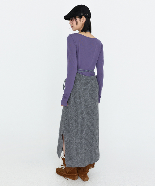 Halter-neck Layered Knit One Piece Gray MDOP060GRAY