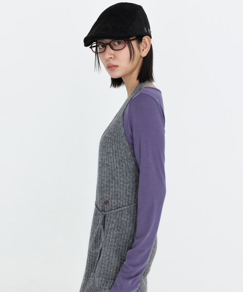 Halter-neck Layered Knit One Piece Gray MDOP060GRAY