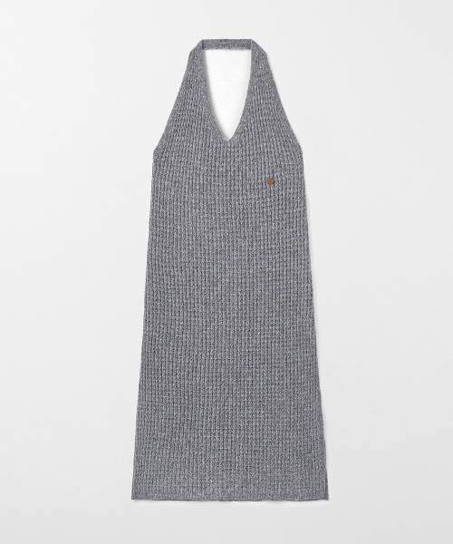 Halter-neck Layered Knit One Piece Gray MDOP060GRAY