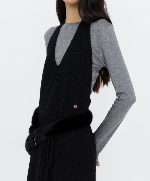 Halter-neck Layered Knit One-Piece Black MDOP060BLACK