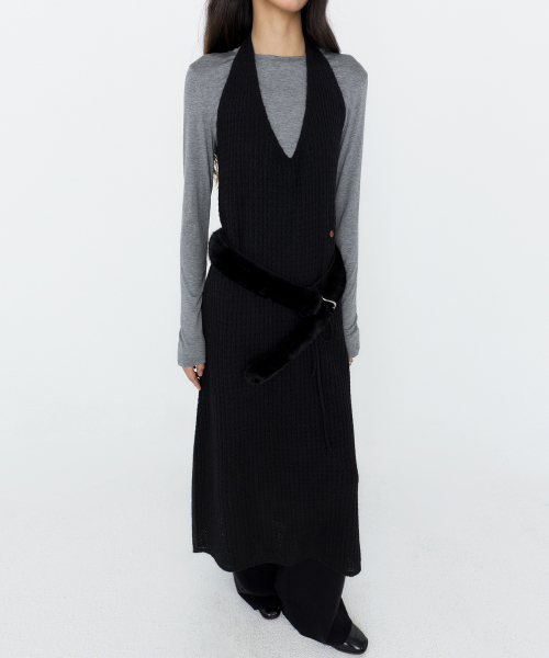 Halter-neck Layered Knit One-Piece Black MDOP060BLACK