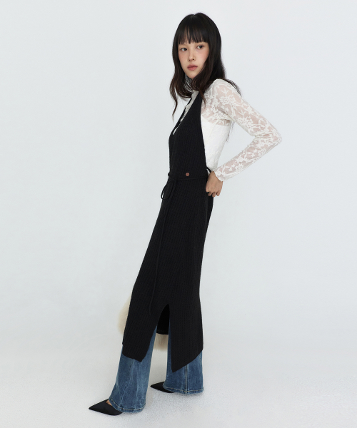 Halter-neck Layered Knit One-Piece Black MDOP060BLACK